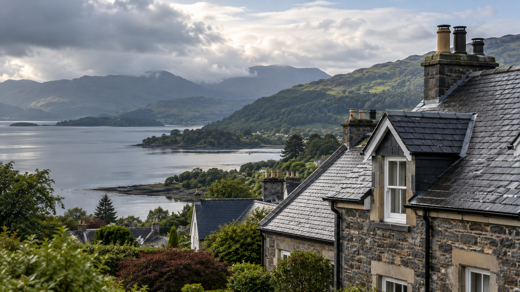 Illustrative slate-roofed homes in a west-coast Scottish setting.