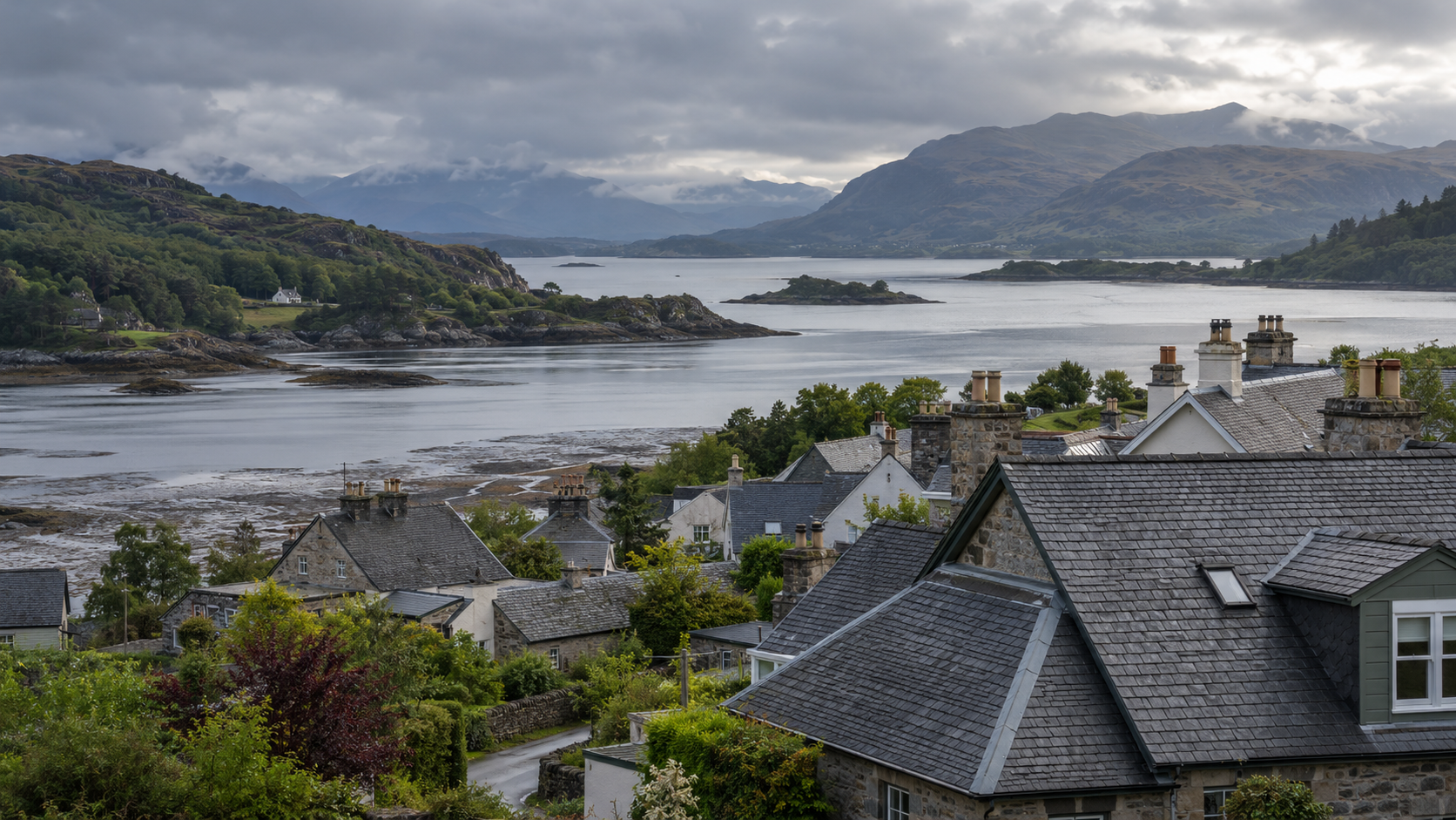 Illustrative slate-roofed homes in a west-coast Scottish setting.